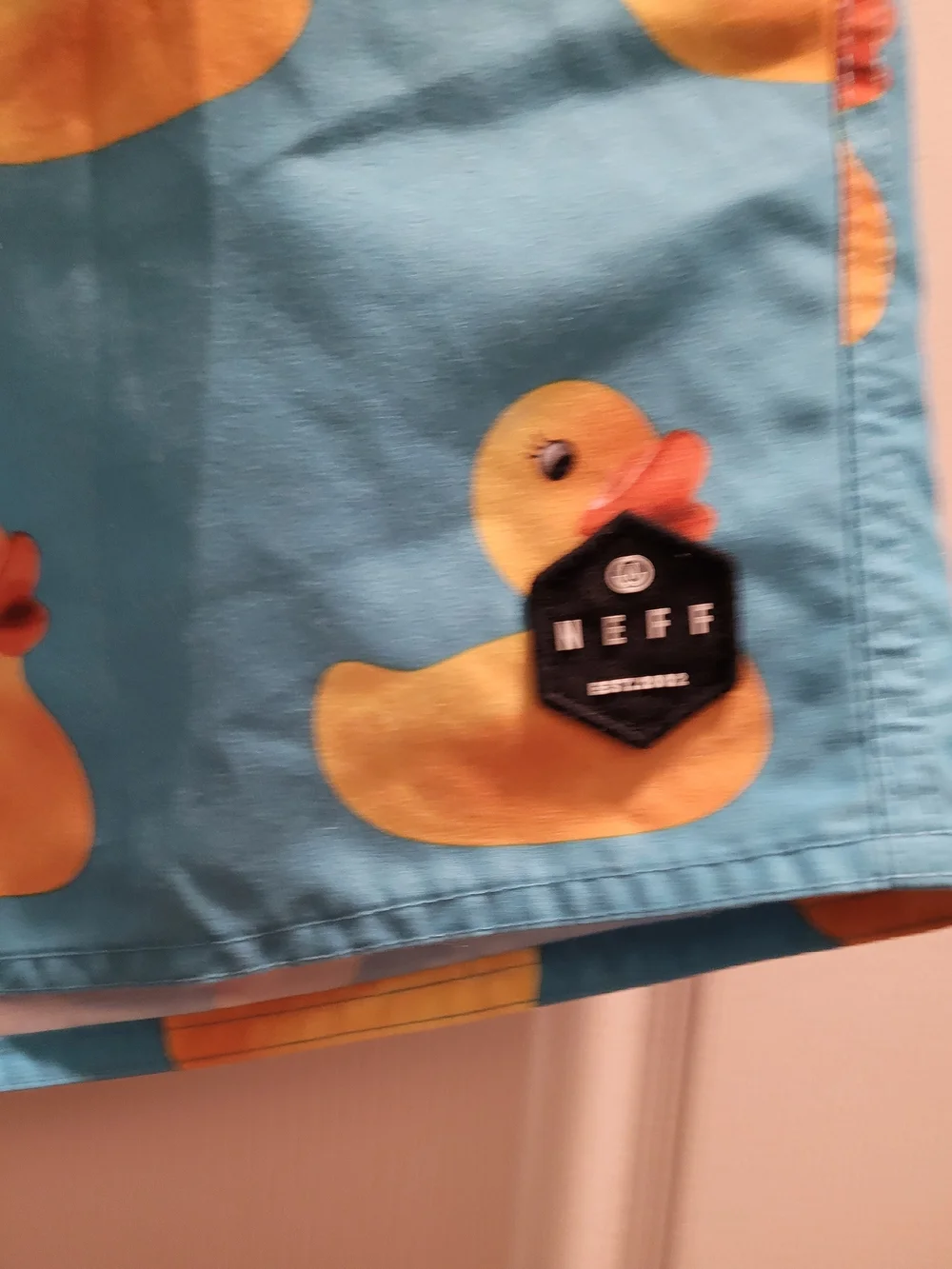Neff Aqua Blue Swim Trunks with Yellow Rubber Duck Print XL